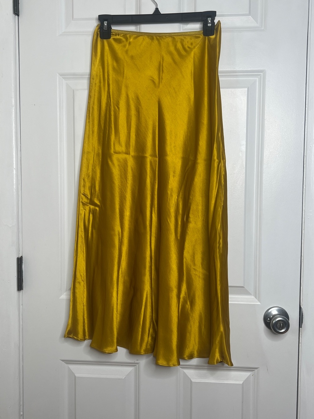 Zara Satin Midi Skirt in Mustard Yellow
